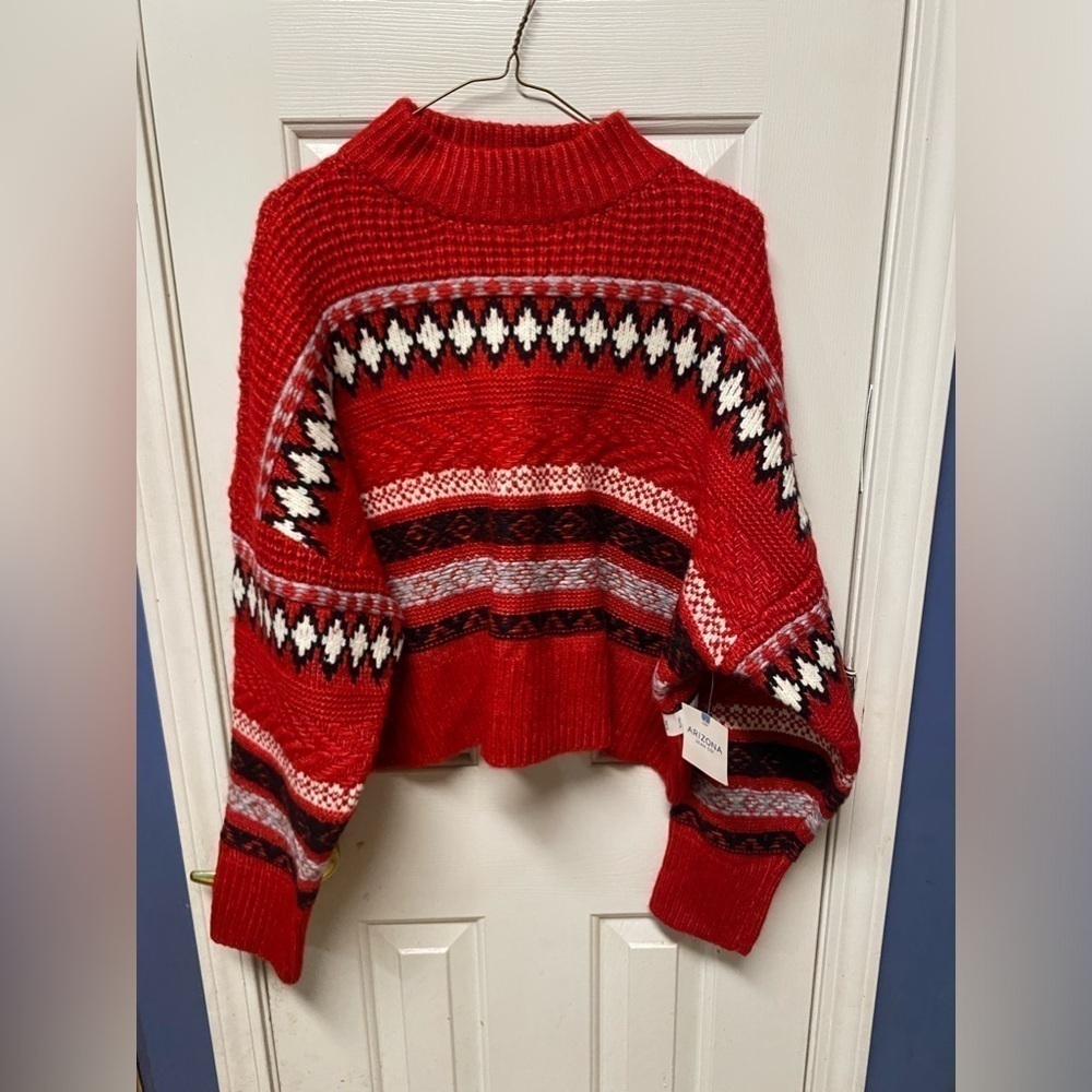 Arizona Jean Rumba Red Fairisle Plus Size Crop Too Sweater XL/XXL